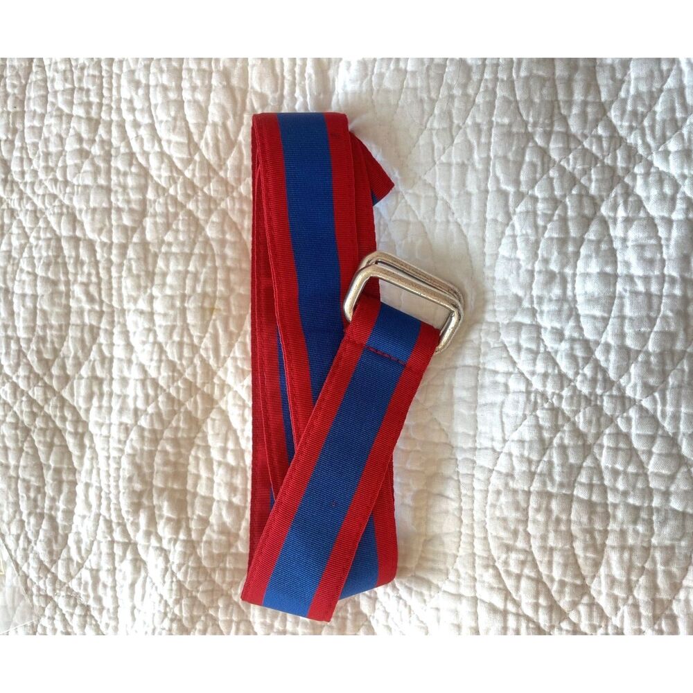 Polo Ralph Lauren Vintage Ribbon Belt Mens Red Blue Striped Double D-Ring XL